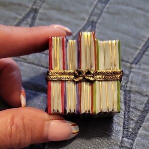 Limoges Multicolor Book Stack Trinket Box